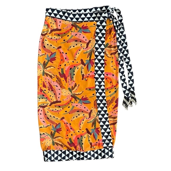 FARM Rio Dresses & Skirts - Farm Rio Anthropologie Contrast Wrap Midi Skirt Orange XS New Boho tropical pool